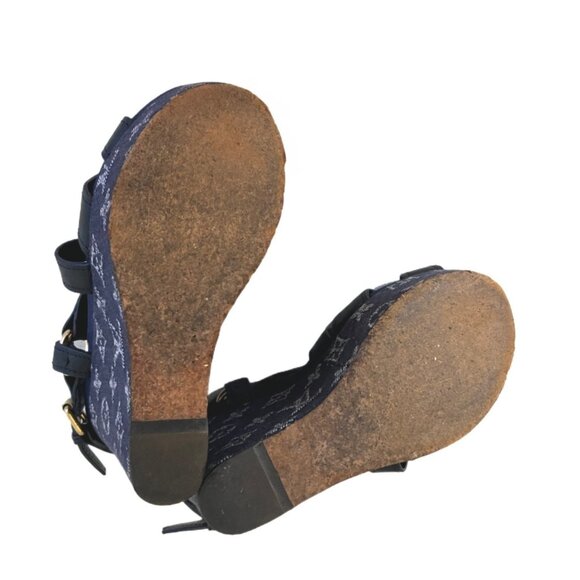 Louis Vuitton Navy Blue LV Monogram Denim & Leather Wedge Sandals Size 36/US 6 - Picture 13 of 13